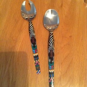 African themed serving fork and spoon
